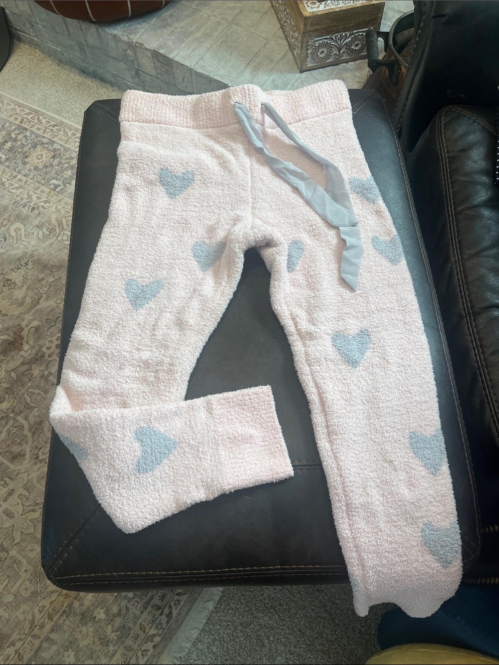 Honeydew Intimates Pink Fuzzy Pajama Pants with Blue Heart Print